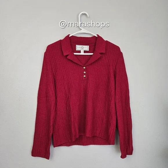 St. John Red Knit 1/2 Button Sweater - Picture 1 of 4